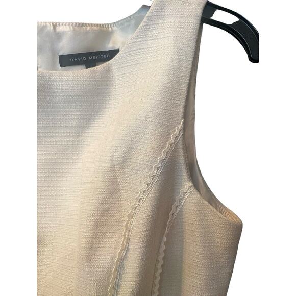 David Meister Sheath Lined Dress Size 8 Beige Embroidery Pockets Sleeveless - Picture 8 of 12